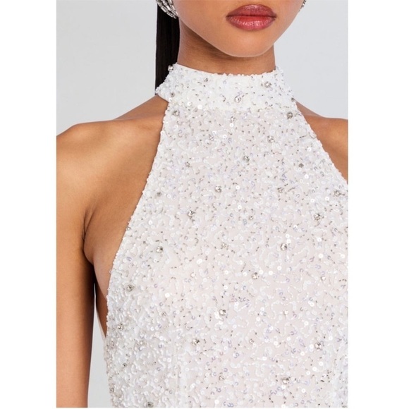 RETROFETE Hand Stitched Crystal & Sequin Sleeveless Halter Open Back Dress S - Picture 13 of 14